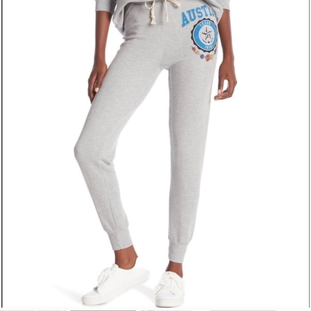 NWT Wildfox Austin Texas Graphic Heather Grey High Rise Sweatpants Jogger